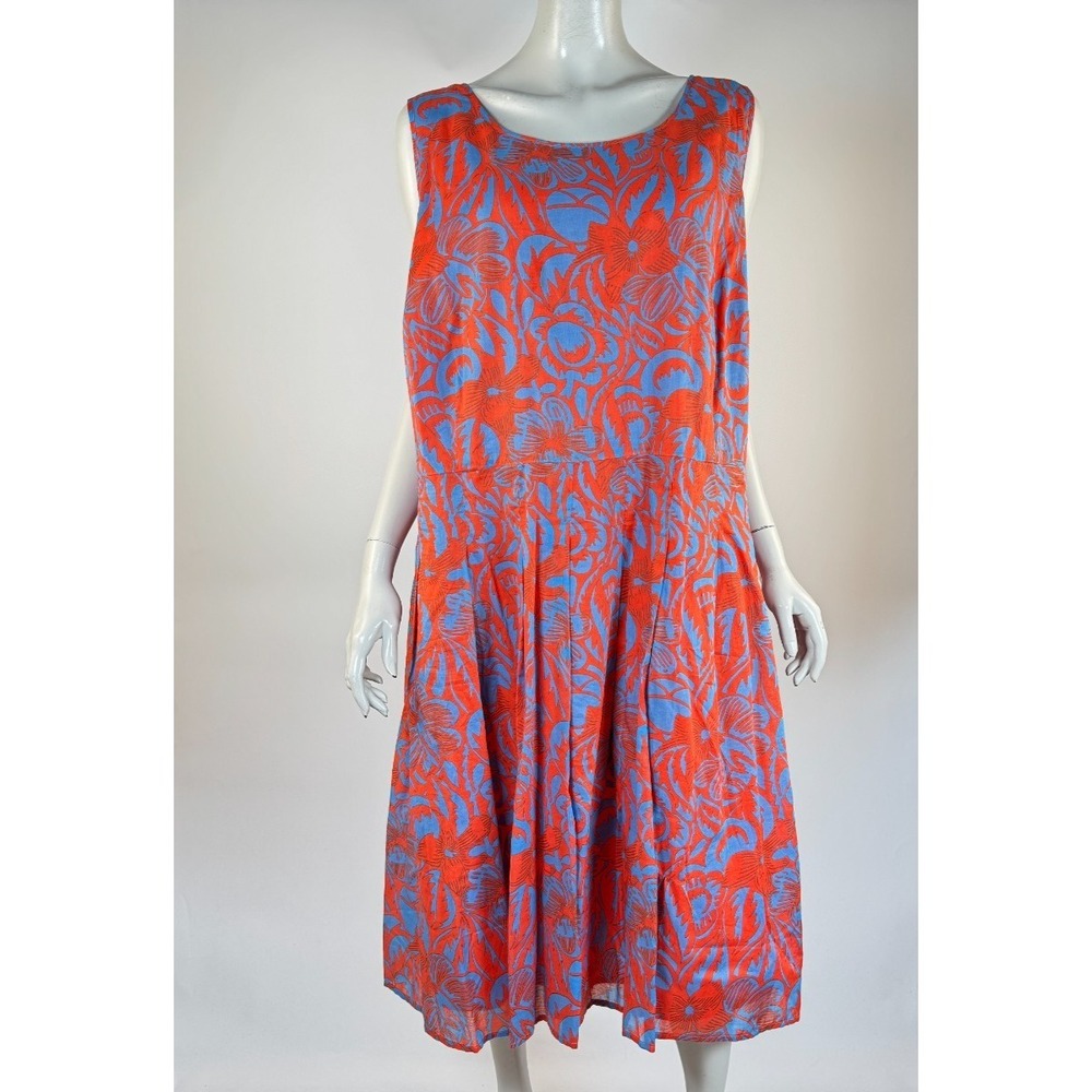 Talbots Floral Sleeveless Dress Women 24W EUC Lined Cotton Scoop Neck Fit &Flare